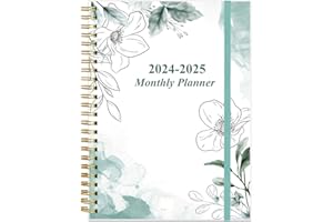 HEVEBOIK 2024-2025 Monthly Planner - July 2024 - December 2025, Two Pages Per Month, 18 Monthly Calendar/Planner with Tabs, Strong Twin-Wire Binding, Inner Pocket, 6.4" x8.5", Teal Flowers
