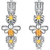 AXOMY Bee Hoop Earrings S925 Sterling Silver Daisy Bee Earrings Amber Bees Jewelry Gifts For Women Mom Wife
