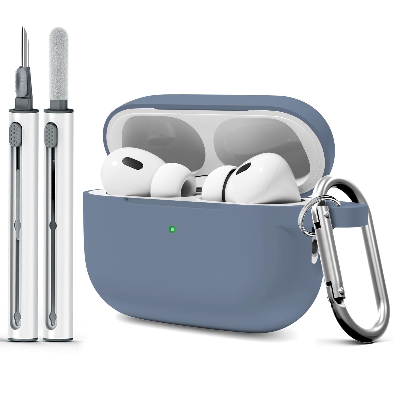 Photo 1 of MOLOVA AirPod Pro Case Cover with Cleaner Kit, Soft Silicone Cover for AirPods Pro Case 2nd/1st Comes with Keychain,Suitable Cases for Airpods Pro 2nd Generation Case and 1st-Grayish Blue