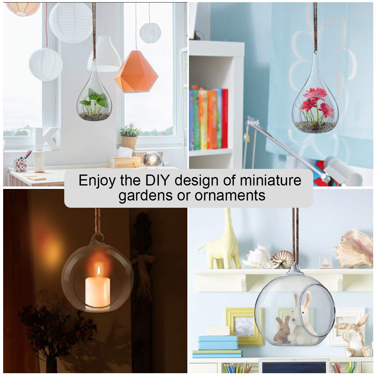 jiabang 2 Pack Hanging Plant Terrarium Heat-Resistant Glass for Succulent,Air Plant,Candle Holder,Home Decorations