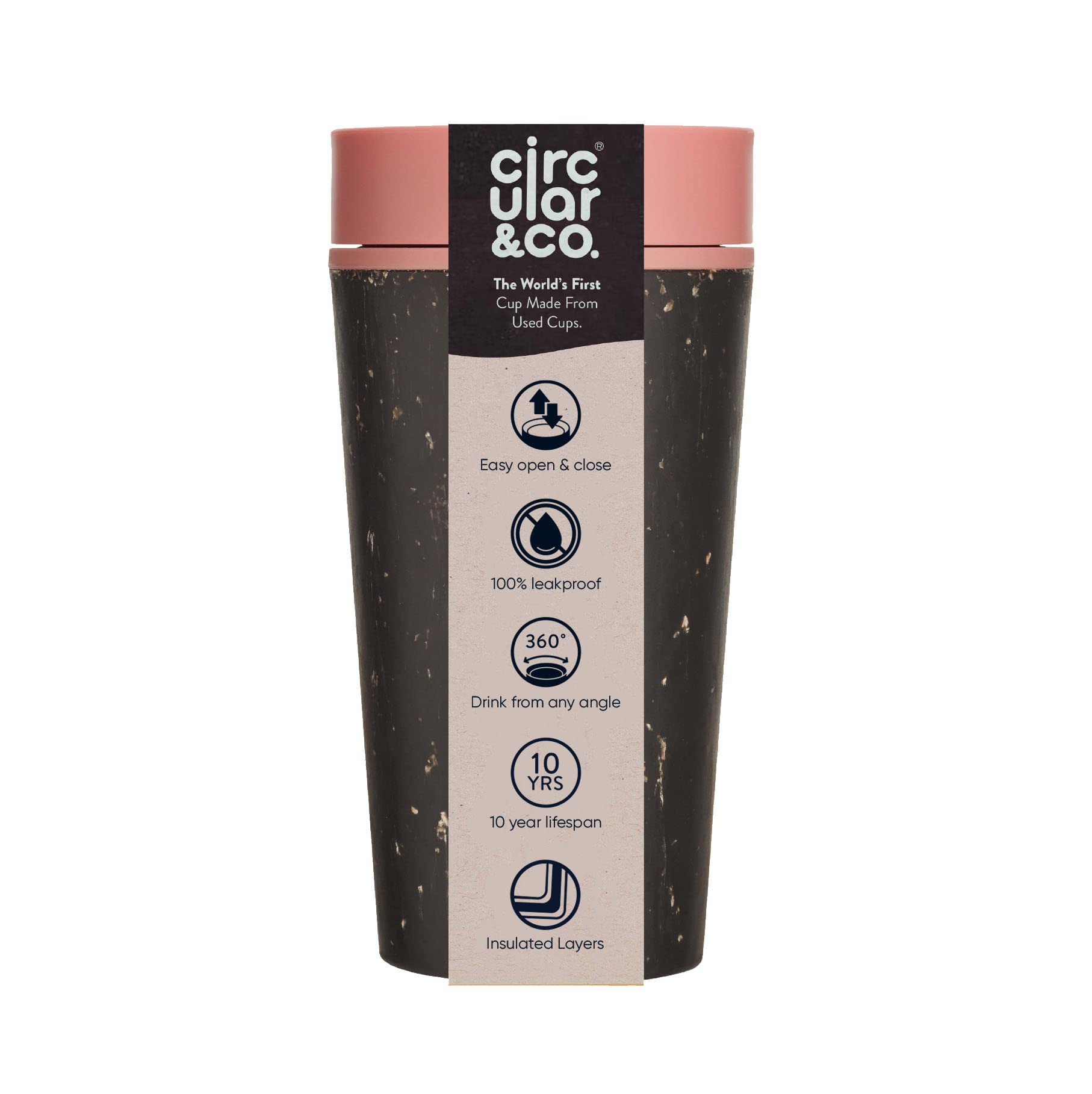 Circular and Co Mark I Model (PRE 2024) - Reusable Coffee Cup 12oz/340ml - 100% Leak-Proof, Sustainable & Insulated (Black & Giggle Pink)