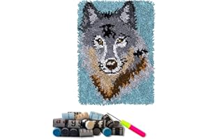 DL-YTG Latch Hook Kits Rug Wolf Crochet Yarn Cushion Colour Pre-Printed Canvas Cover Rug Needlework DIY Hook and Latch Kit Home Decoration 52x38cm/20 X15inch