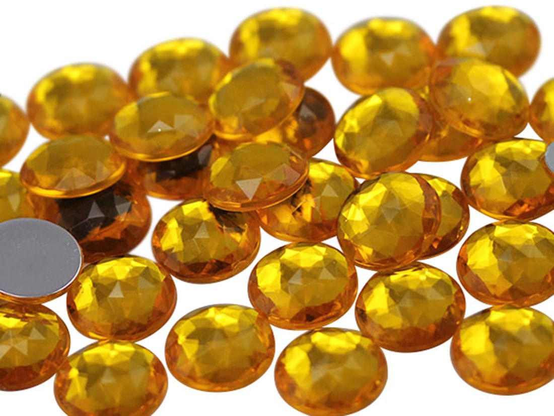 15mm Flat Back Round Acrylic Rhinestones Plastic Gems for Jewelry Making Costume Jewels Cosplay Embelishments - 40 Pieces (Gold Topaz A02)