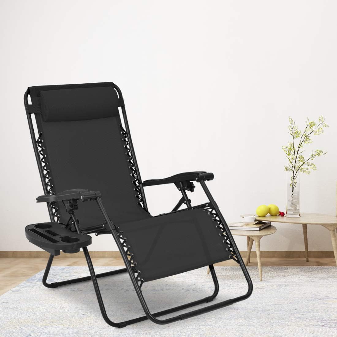 Patio Watcher Oversized Zero Gravity Chair Folding Recliner Chair with Cup Holder Accessory Tray and Removable Pillow for Outdoor Yard Porch Black 1 Chair : Garden & Outdoor