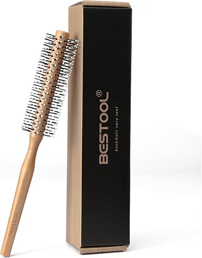 BESTOOL Small Round Beard Brush for Short to Medium Hair Natural Finish