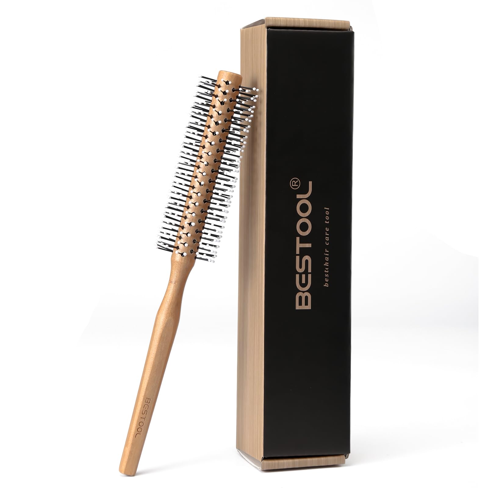 BESTOOL Small Round Brush for Short Hair, Round Hair Brushes for Blow Drying, Men Beard Brush, Professional Styling Brush for Smoothing, Curls, Bangs (Natural)