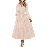 MEROKEETY Women's Fall Long Sleeve Maxi Dress 2026 Boho Ruffle Tiered Swiss Dots Wedding Guest Cocktail Long Dresses
