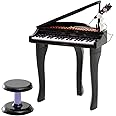 Qaba 37-Key Kids Toy Keyboard Piano Musical Electronic Instrument Grand Piano with Microphone, Stool, MP3, U-Disk, Lights for 3-6 Years, Black
