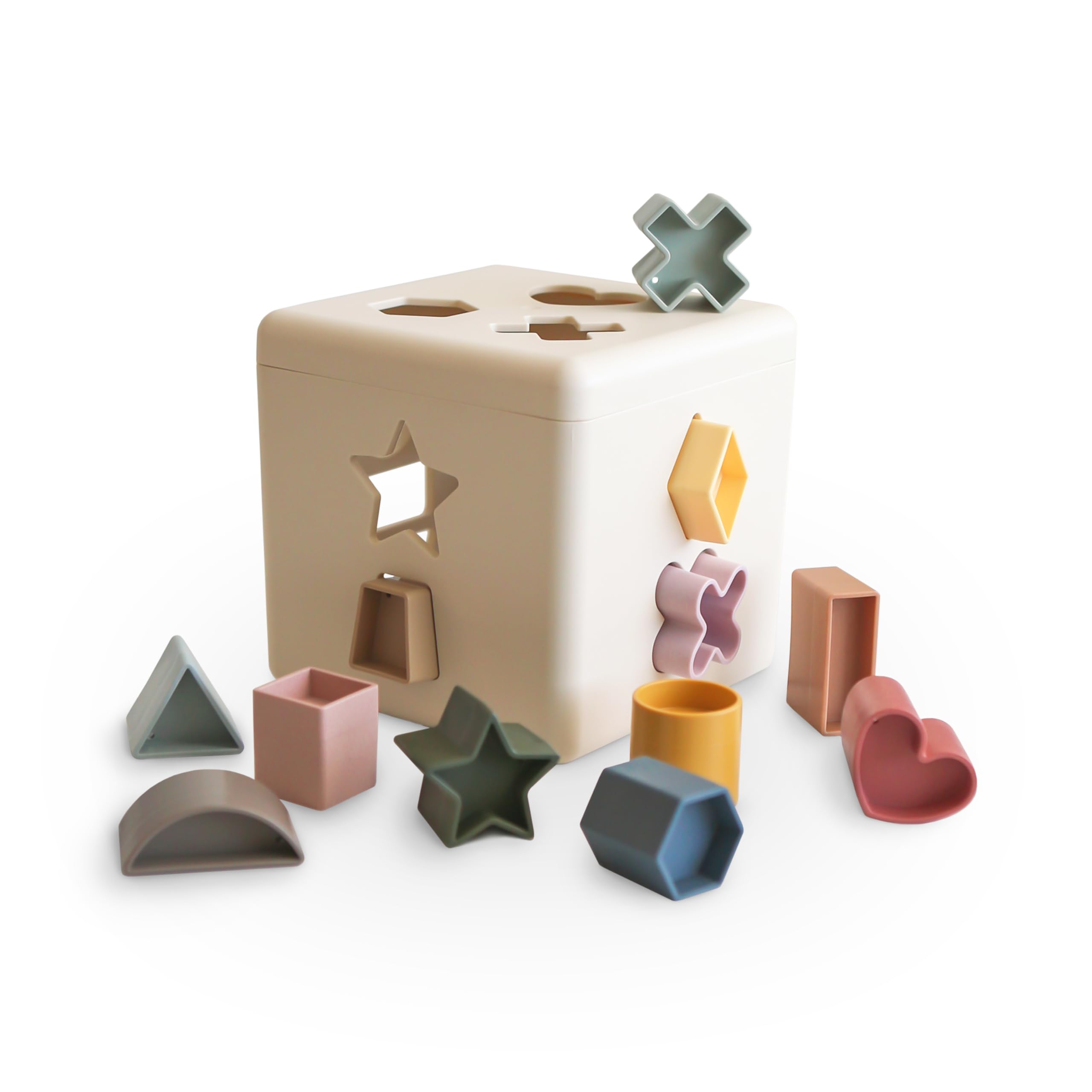 Mushie Shape Sorting Box | 12 Shapes Colorful Sorter Toy | Suitable age: +10 months Educational toys for toddlers | Polypropylene Made in Denmark