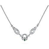 Good Luck BFF Friendship Trinity Irish Love Knot Triquetra Simulated CZ Gemstone Cubic Zirconia Infinity Statement Celtic Claddagh Collar V Necklace Pendant For Women .925 Sterling Silver