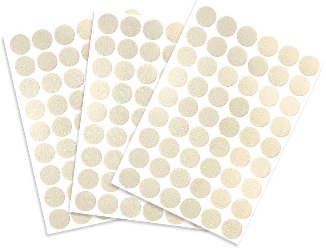 sourcing map Screw Hole Covers Stickers Textured Plastic Self Adhesive Stickers for Wood Furniture Cabinet 21mm Dia 162pcs in 3Sheet Thin Line White Relief