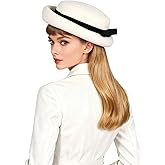 Women's Wool Felt Cloche Hat with Bow Ribbon Formal Church Tea Party Dress Cocktail Fedora Dome Top Hats
