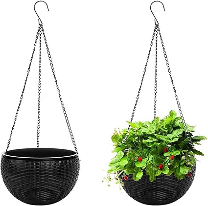 VPLLEX Hanging Flower Pot Plant Containers Basket with Hook Chain for Home Gardener Grower Planter Indoor/Outdoor Decoration Plastic Hanging Planter