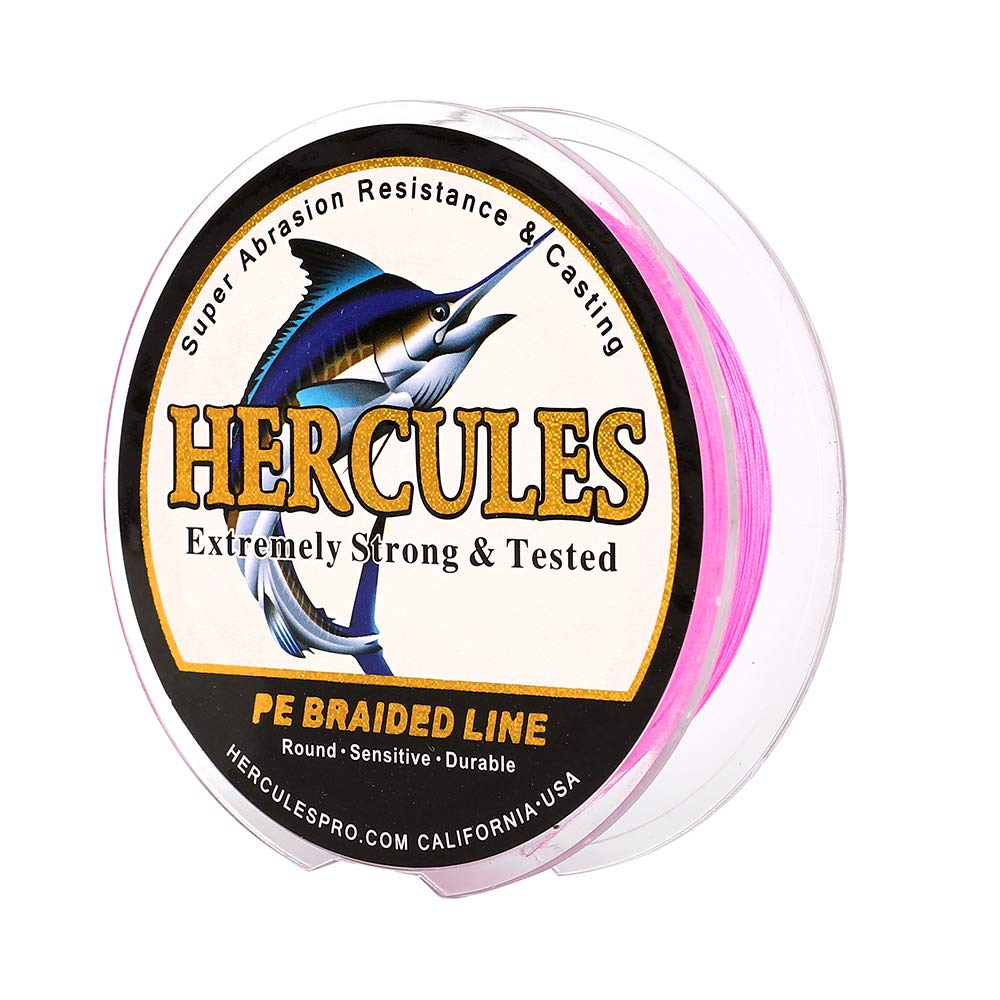 Hercules Super Cast 100M 109 Yards Braided Fishing Line 10 LB Test for Saltwater Freshwater PE Braid Fish Lines Superline 8 Strands - Pink, 10LB (4.5KG), 0.12MM