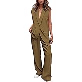 PRETTYGARDEN Women's 2 Piece Outfits Sleeveless Suit Vest and Wide Leg Pants Business Casual Blazer Sets