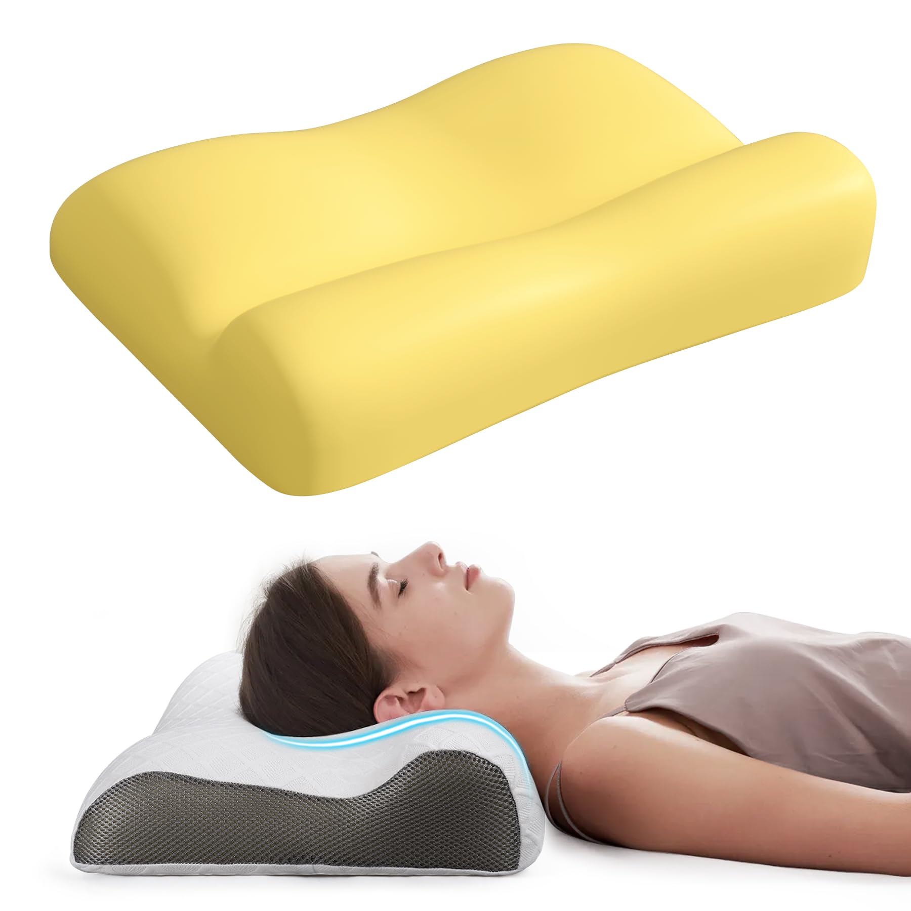 Photo 1 of RESTCLOUD Contour Memory Foam Pillow, Cervical Neck Pillow for Neck Pain Relief, Ergonomic Memory Foam Neck Pillow for Side and Back Sleeper (Standard)