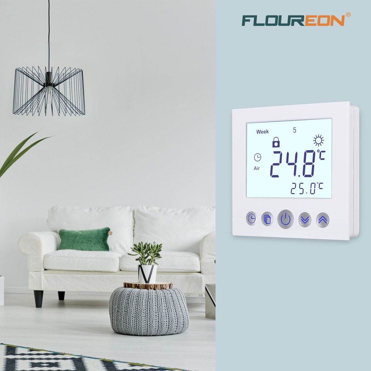 FLOUREON Underfloor Heating Thermostat Central Heating thermostats Room Thermostat 230V 3A Programmable Temperature Controller 5+ 2/6+ 1 / 7days with Large LCD Screen