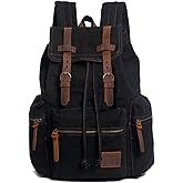 AUGUR High Capacity Canvas Vintage Backpack - for School Travel 12-15.6" Laptop Backapcks for Men Casual Daypacks Rucksack (L-Black)