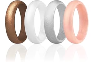 ROQ Silicone Rubber Wedding Ring for Women, Dome Solid Glitter & Metallic, Breathable Silicone Wedding Band, Anniversary Rings, Promise Ring, Multi Packs, Multi Colors