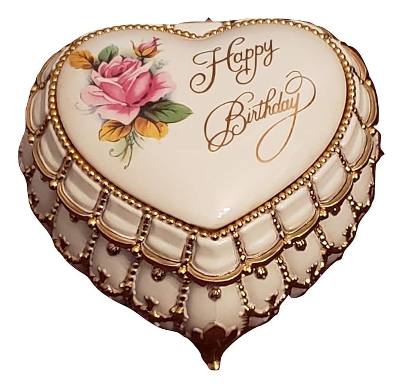 Happy Birthday Music Box with porcelain floral design with