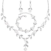 Enrwin Luxury Cubic Zirconia White Flower Necklace Dangle Earrings Bracelet Prom Bride Wedding Jewelry Sets for Women