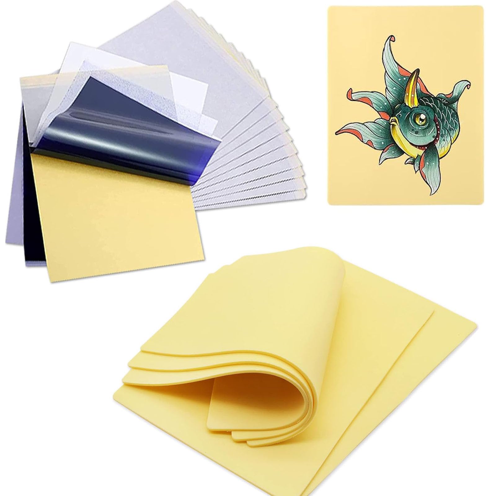 EIPTWH 3 Sheets Tattoo Practice Skin and 15 Sheets Transfer Paper Kit, 18PCS 3MM Silicone Fake Skins Double Side Reusable & Tracing Paper Set