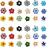 KISSITTY 180pcs/box Millefiori Lampwork Glass Beads Handmade Flower Loose Beads 9 Colors Spacer Beads for Bracelet Necklace Earrings Jewelry Making with Hole 1mm