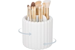 Anyoifax 360 Rotating Makeup Brush Holder 7 Slots Make Up Brush Organizer Removable Spinning Cosmetic Brushes Storage Pen Holder for Vanity, Dresser, Desk, White