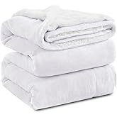 KAWAHOME Sherpa Fleece King Size Blanket for Bed - Extra Warm and Heavy Thick Blankets for Winter, Super Soft 500GSM Plush Blanket, 108" X 90" White