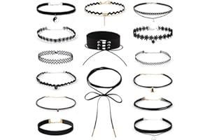 Choker Necklace Set 15Pcs Black Choker Necklace Set, Tattoo Choker Necklace, Elegant Choker Necklace for Women Ladies Teens G