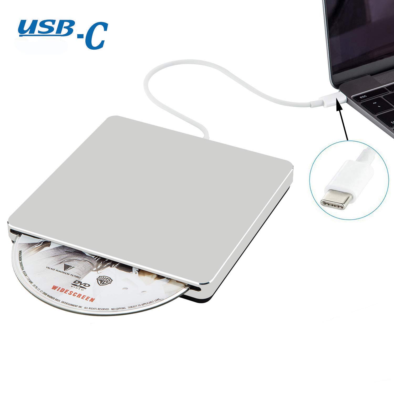External CD DVD Drive USB C USB 3.0 Slot in Type C Burner Portable Slim DVD CD RAM Writer Reader for iMac Notebook Laptop Desktop Support Mac os Win 7 Win8 Win10 (Sliver)