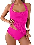 Eomenie Womens Halter Tankini Bathing Suit Ruched