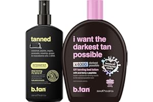 b.tan Tanning Oil & UV Tan Bed Lotion Kit | Best Dark Sun Tanner Bundle - Fast, Tinted, Indoor Outdoor Browning Accelerator Cream & Dark Bronzing Spray, Body Tan Extender, No Suntan Protection