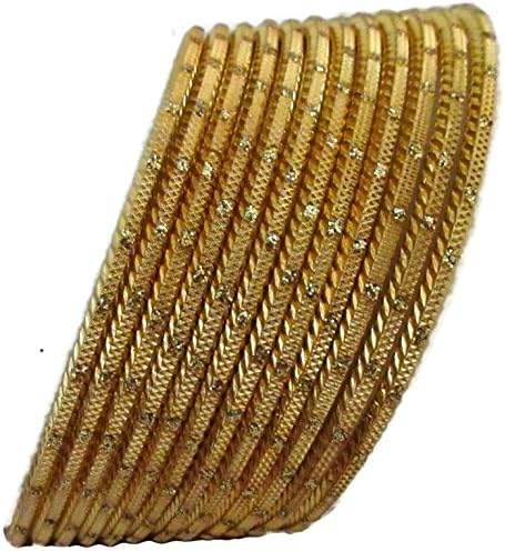 Indian Traditional Bollywood Fashion Bridal Wedding Style Gold Color 12 PS Glitter Bangles 2.8"