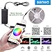Sanwo 32.8ft App LED Lights Strip Kit with 24V Power Adapter Bluetooth Controller, Strip Light Fixing Clips, Waterproof 5050 RGB 600LEDS Multicolored Supply for Home&Kicthen, IOS Android