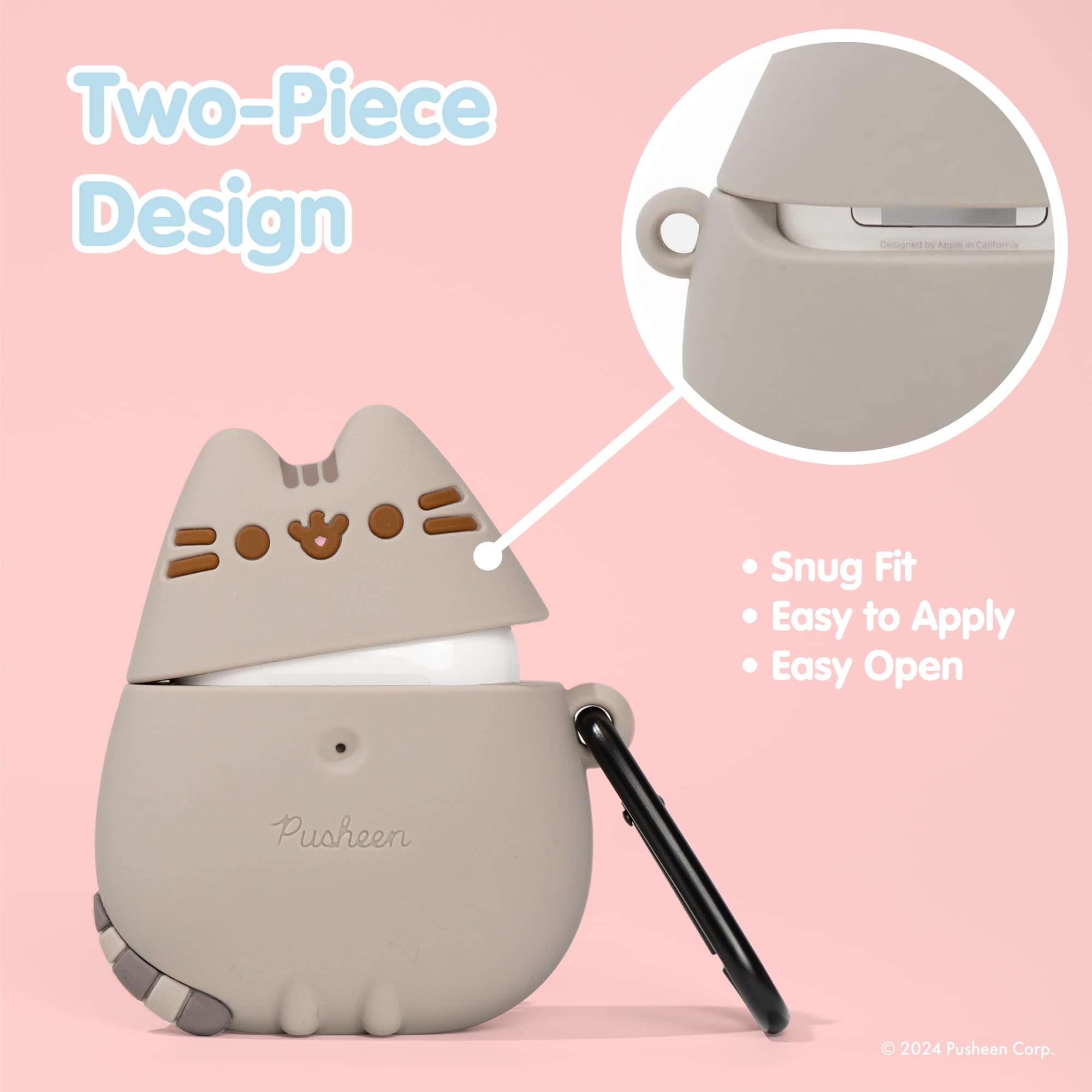 iFace x Pusheen Cute Silicone Protective Cover Designed for AirPods 1/2 Case [Carabiner Clip Included] [Wireless Charging Compatible] - Standing