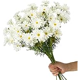 15 Bundles Artificial Flowers White Artificial Daisy Flowers UV Resistant Outdoor Fake Wildflowers with Stems Faux Greenery Shrubs Plants Arrangements for Wedding Decoration Home Garden Decoration