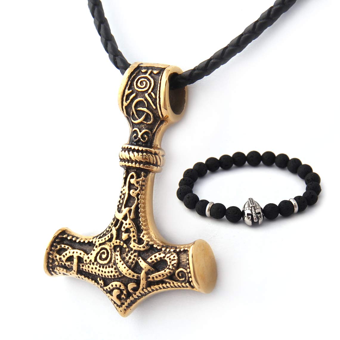 BAVIPOWERBAVIPOWER 18K Gold Pated Mjolnir Pendant Norse Viking Thors Hammer Necklace for Men Women 316L Stainess Steel Nordic Scandinavian JewelryGift