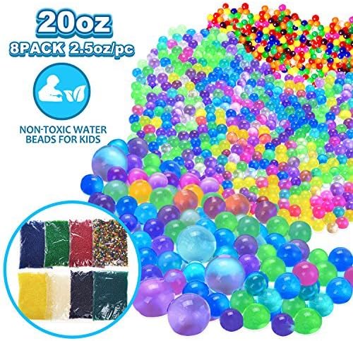 VIIVRIA Water Beads, 20 OZ (60,000 Beads) Kids Water Beads, Flash Water Beads for Bath Refill, Kids Tactile Toys, Sensory Toys, Vase Filler, Transparent Jelly Pearls 8 Pack Clear Water Beads
