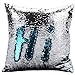 Haperlare 16 X 16 inch Blue Sequin Pillow Cover Mermaid Sequin Pillow Cover Reversible Sequin Pillow Case for Home Party Decorations Best Gifts Lake Blue and Silver Insert not Included