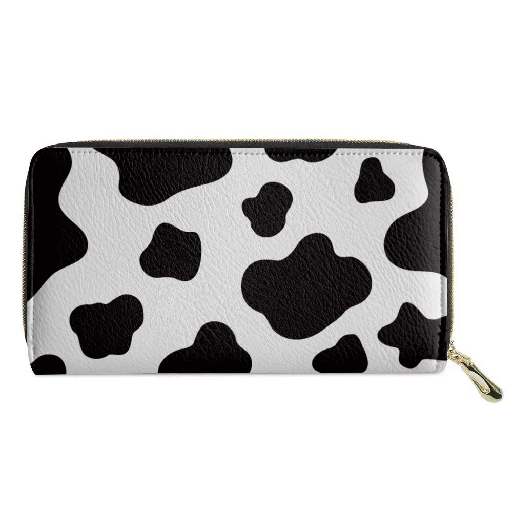 UOIMAG Cow Print Wallet for Women Girls Gift PU Leather Long Purse Zip Around Casual Card Holder Bags