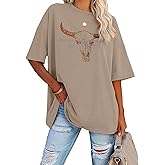 Inber Oversized Tshirts for Women Flower Graphic Tees Short Sleeve Shirts 2025 Summer Casual Loose Fit Beach Tops