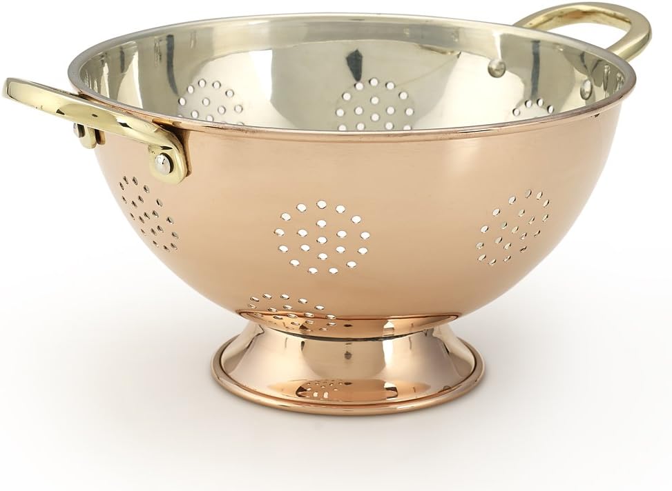 Kuprum Handmade Solid Natural Copper Colander, Pasta Strainer, Drain