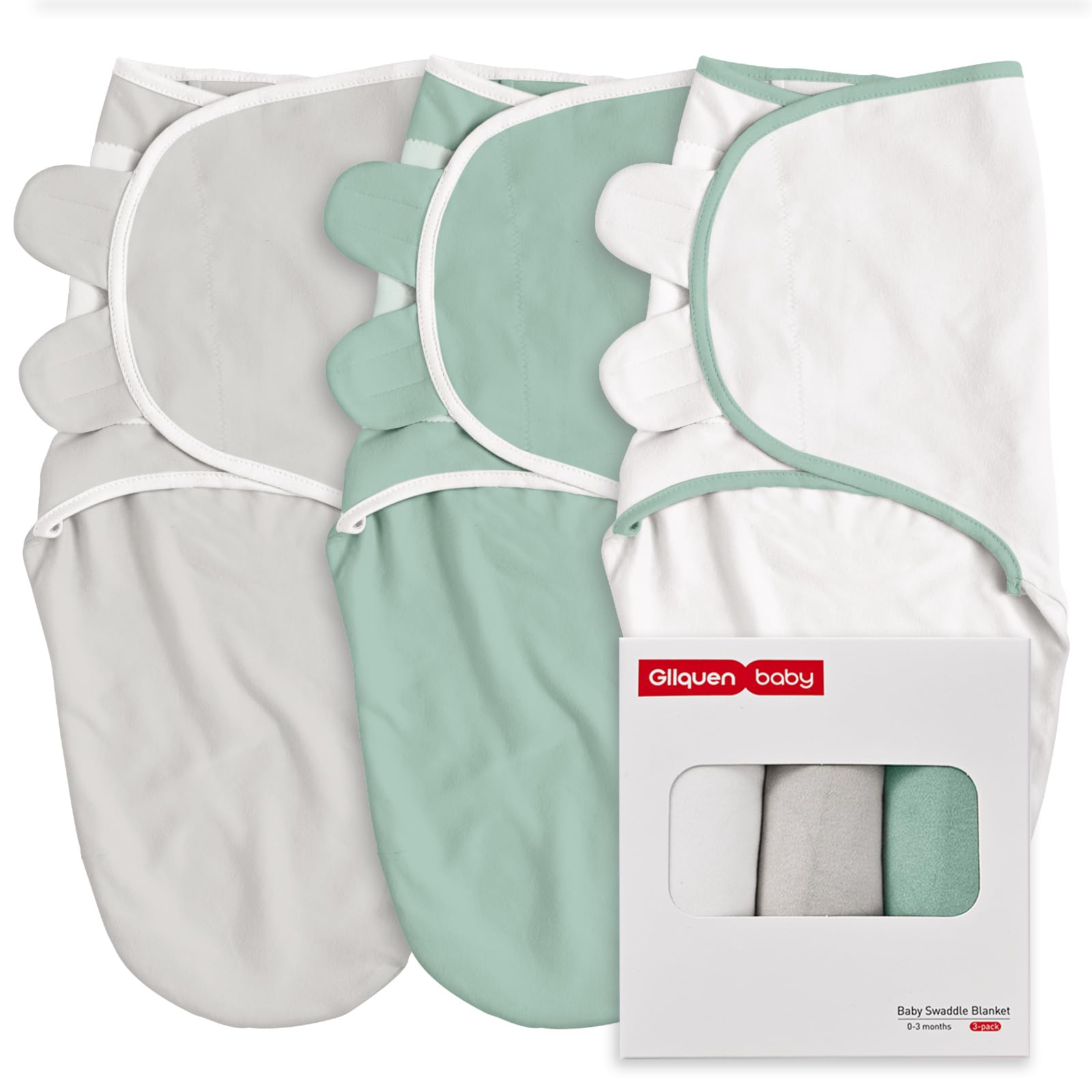 GLLQUEN BABY Baby Swaddle Wraps for 0-3 Months Newborn,Oeko-tex100,100% Breathable Organic Cotton Fabric Swadding Blankets,3 Pack (Greyish Green)