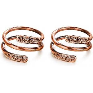 Fashtour 100% Pure Copper Rings for Women & Men (Two-Pack) — Solid Raw Copper — Uncoated Handmade Adjustable Open-End Tibetan