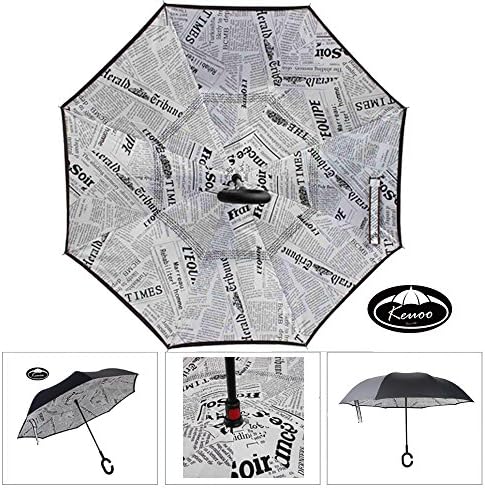 KEUOO Double Layer Inverted Umbrella Cars Reversible Umbrella (White Newspaper)