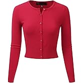 EIMIN Women's Crewneck Button Down Long Sleeve Cropped Cardigan Sweater (S-XL)