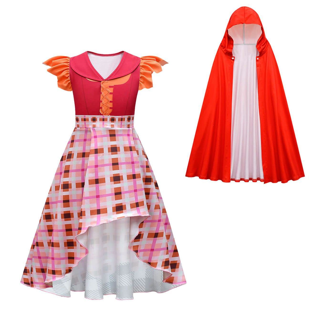 IBTOM CASTLE Sarah Sanderson Mary Winifred Sanderson Sister for Kids Girls Child Party Dress with Cape Party Red Ruffle+Cloak 11-12 Years