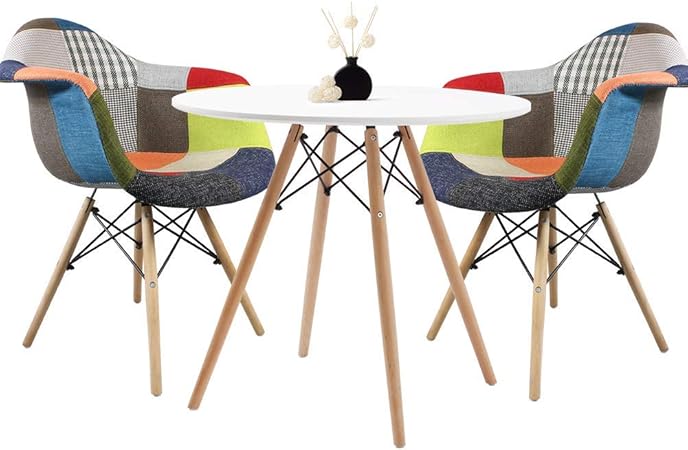 Joolihome Dining Table And Patchwork Chair Set Of 2 White Round