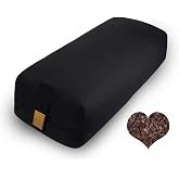 FelizMax Organic Buckwheat Bolster (24X10.5X5.5 in) Supportive Rectangular Meditation Pillow 100% Cotton Cover Yoga Pillow